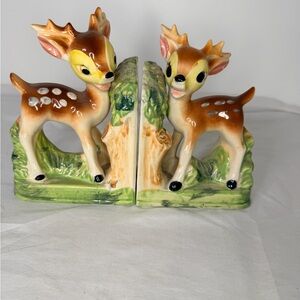 Vintage Wales Japan Deer Bookends – Mid Century Ceramic Fawn Pair